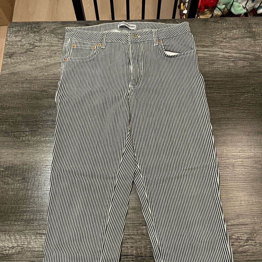 Black and white striped jeans